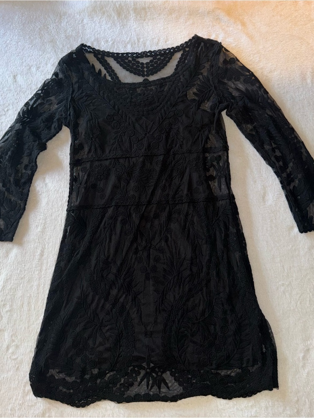 Express Black Lace Dress Size Small | Long Sleeve Sheer Floral Lace | Lined Mini